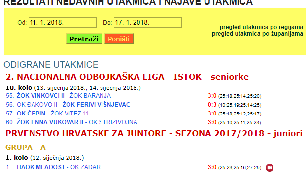 Novosti na webu natjecanja